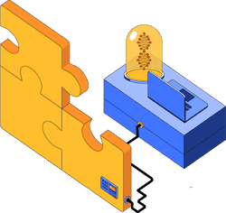 An illustration of a computer connected by a cable to a jigsaw